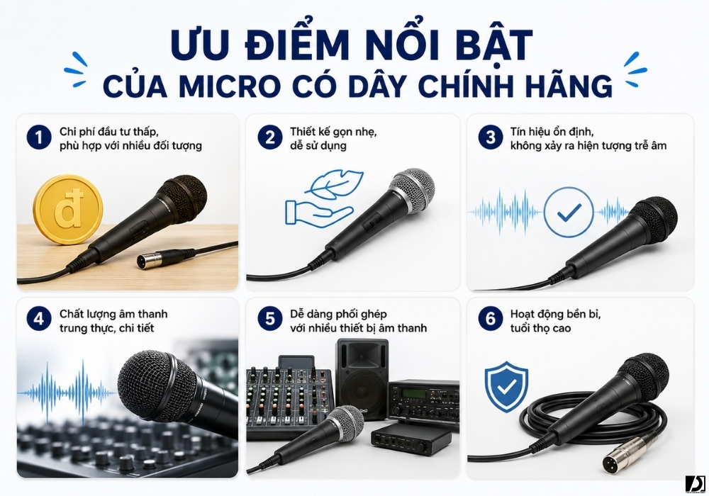 Ưu điểm nổi bật của micro có dây chính hãng