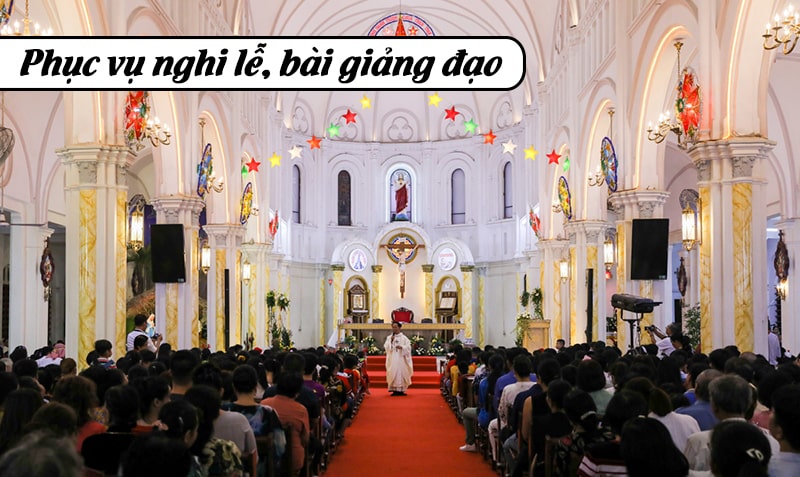 Âm thanh nhà thờ, nhà chùa phục vụ các buổi giảng Pháp, khoá tu, hay một số hoạt động tập thể khác