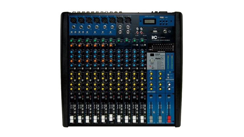 Mixer ITC TS-14PFX-4 thiết kế chi tiết, dễ hiểu với từng phím chức năng được chú thích rõ ràng