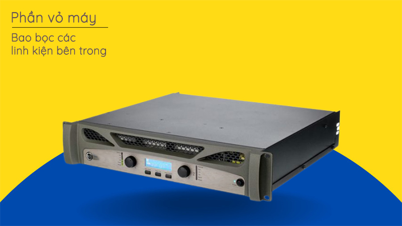 Phần vỏ máy của cục đẩy công suất 2 kênh chính là lớp vỏ bên ngoài mà bạn nhìn thấy, nâng đỡ các linh kiện bên trong